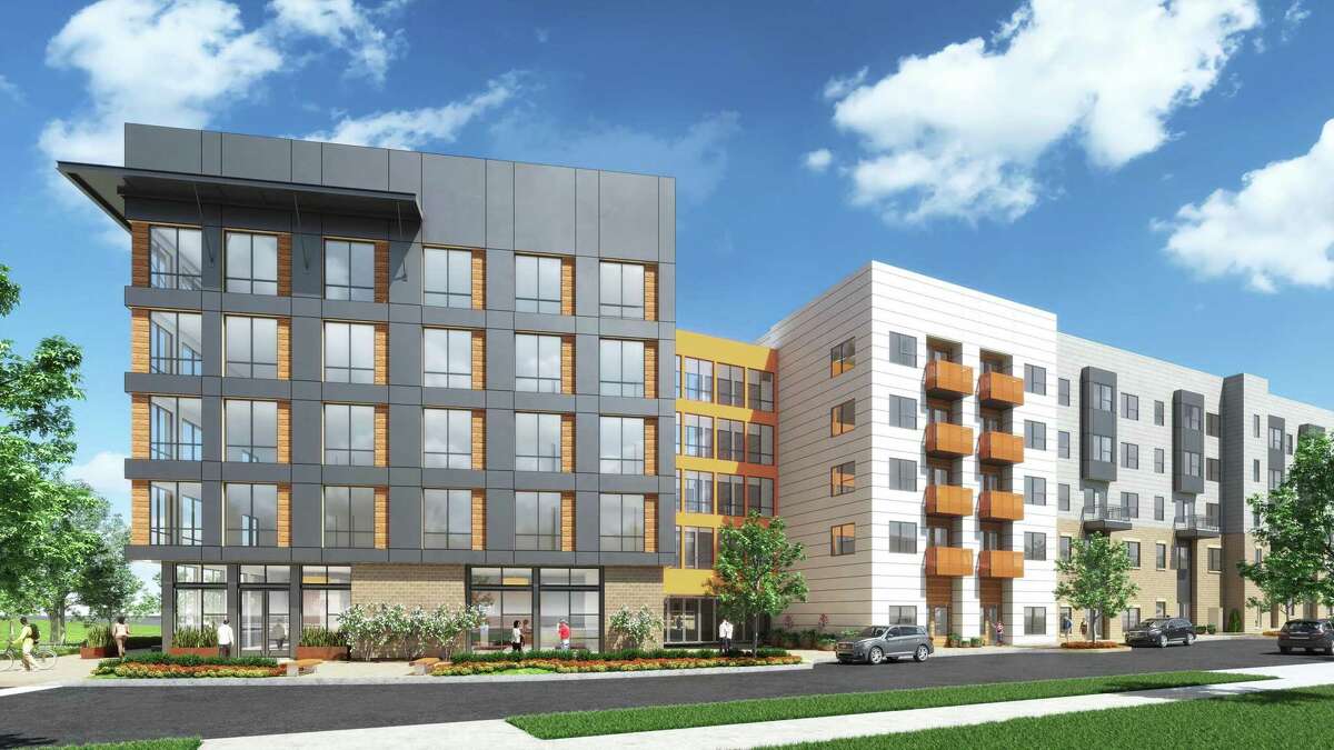 Renderings of the apartments Encore Multi-Family LLC plans to build at 1203 Austin St. near the Pearl.