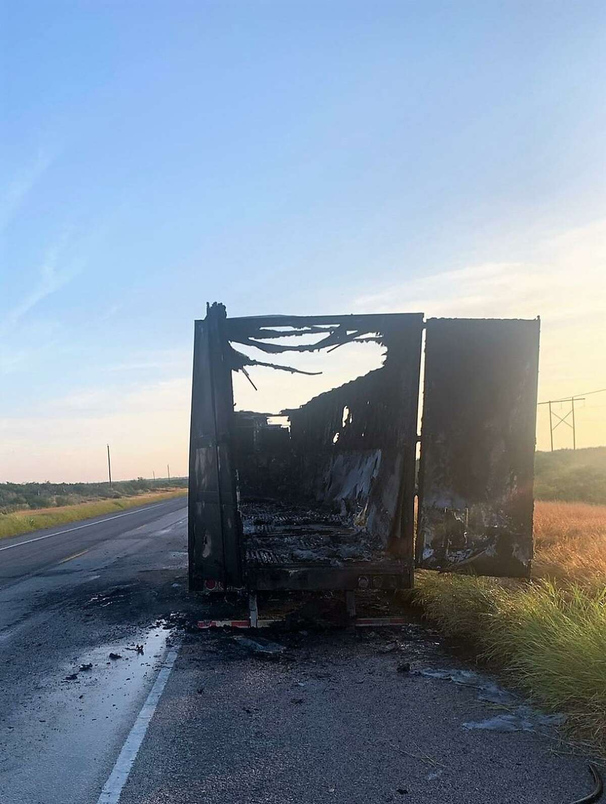 U.S. Border Patrol agents said 64 migrants were being transported in this trailer. It’s not clear what caused the fire. Agents encountered the migrants after canvassing the surrounding area.