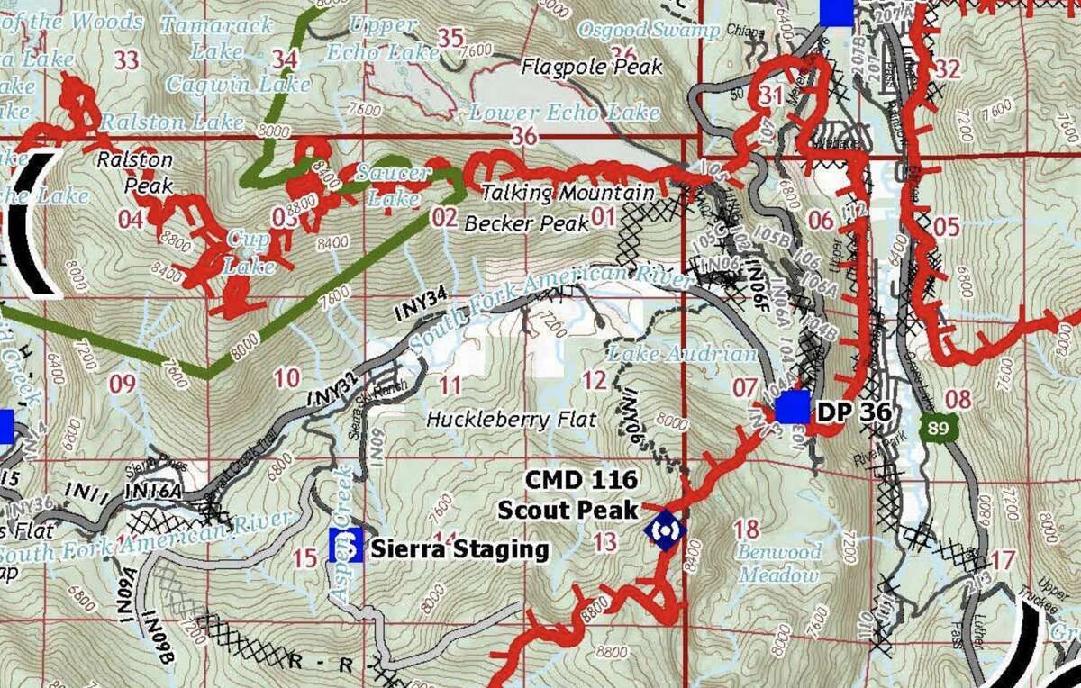 The Caldor Fire near Kirkwood can be seen in this section of the Cal Fire operations map for Sept. 1, 2021.