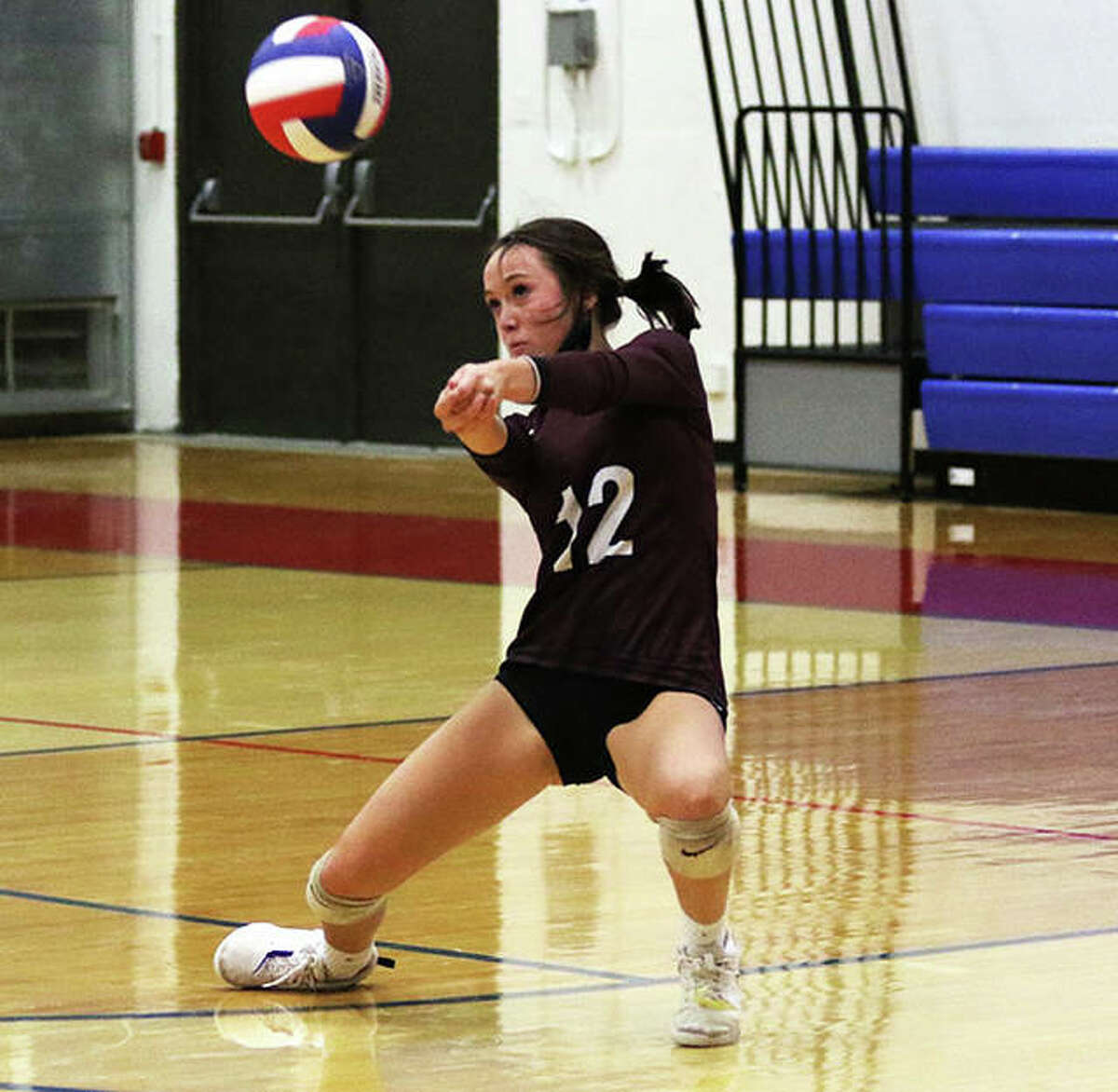 EA-WR’s Zenn Wilson passes during a match at last week’s Roxana Tourney. Wilson and the Oilers were home Tuesday night and swept Southwestern in two sets.