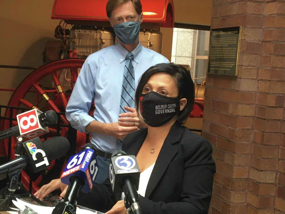 New Haven Mayor Justin Elicker and Health Director Maritza Bond warned that the Health Department is about to begin enforcement inspections related to the city's mask mandate. Acting Fire Marshal Jennifer Forslund also spoke at the City Hall press conference/