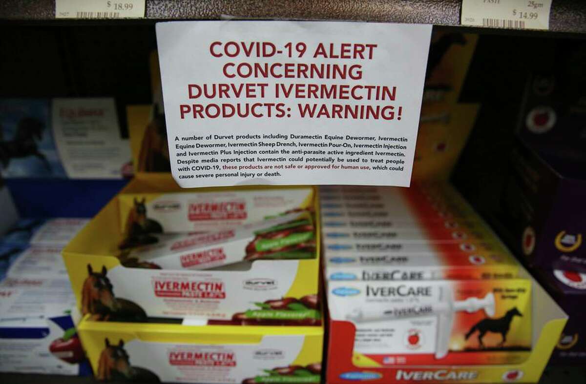 A warning at Western Farm Center in Santa Rosa alerts shoppers that despite reports that ivermectin could potentially treat people with COVID-19, the products are not approved for human use.