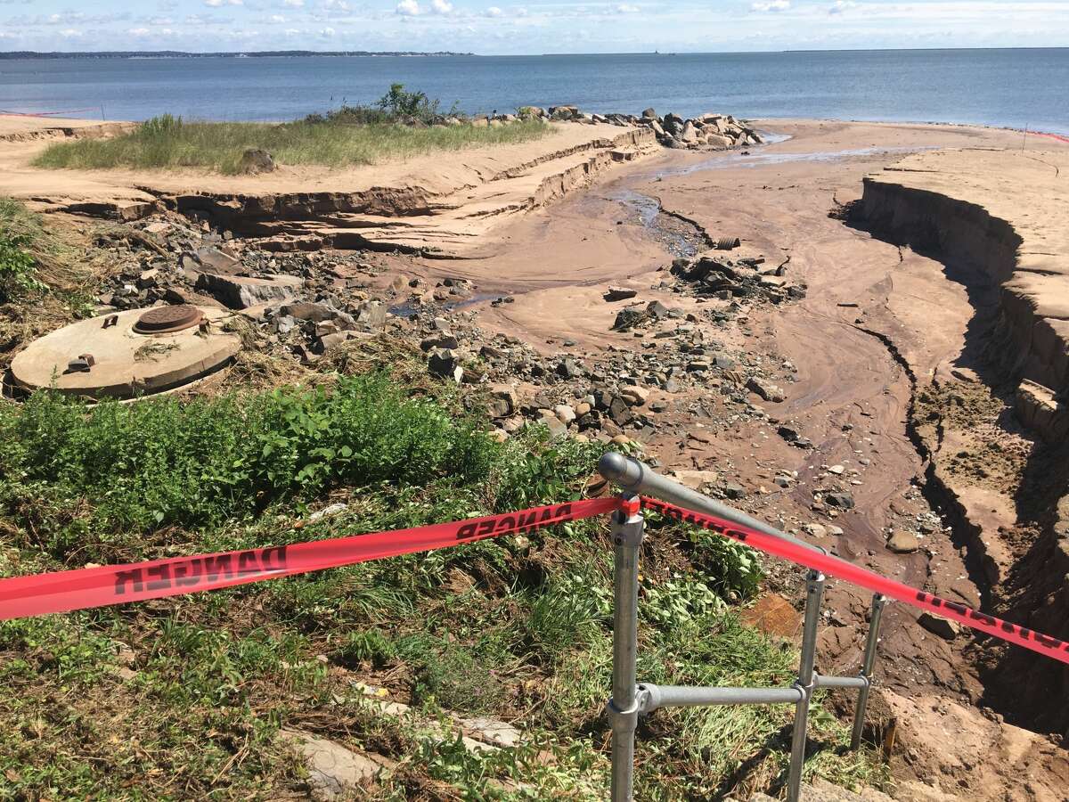 Damage to a West Haven beach caused by Ida remnants, August 2, 2021.