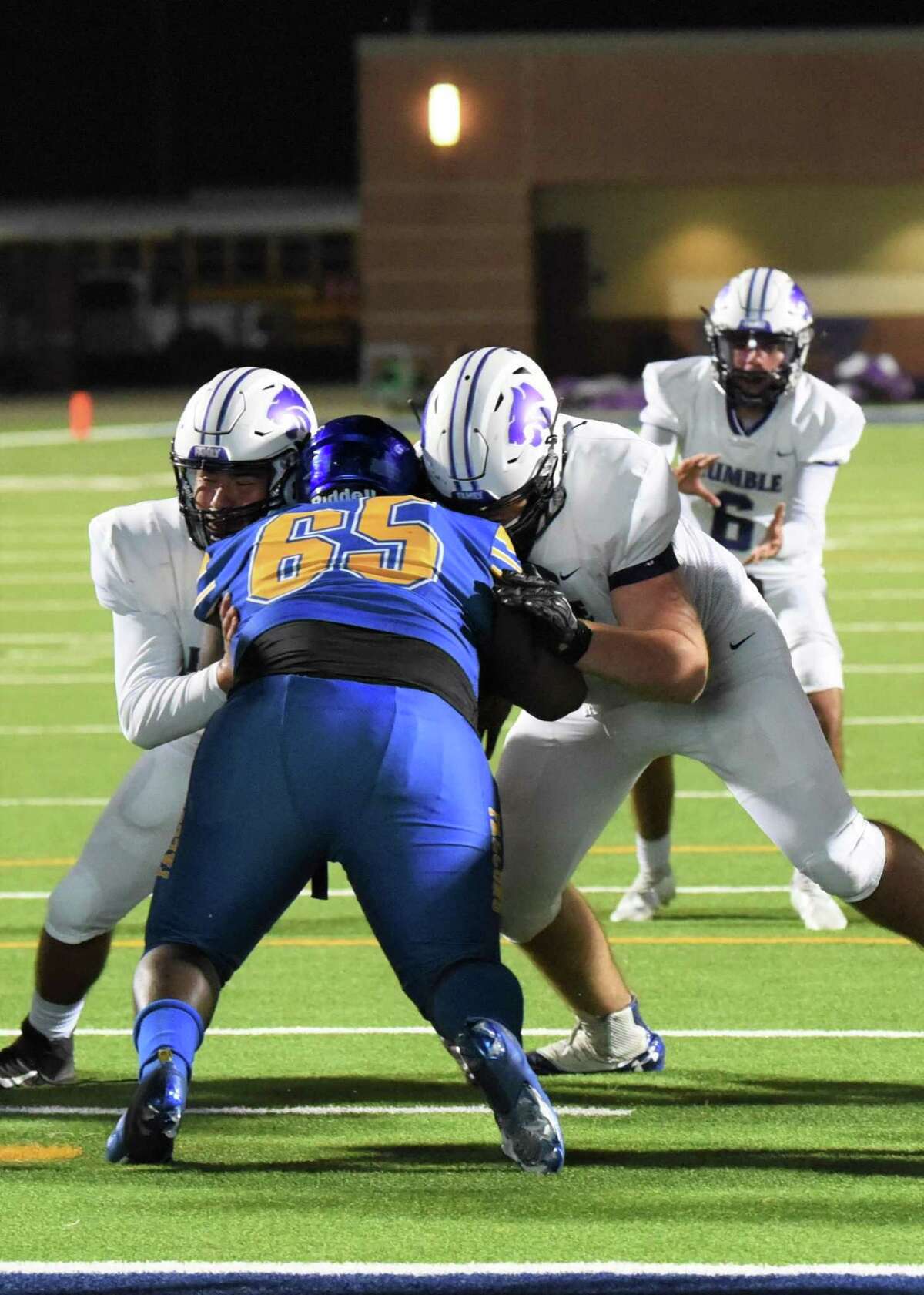 Sophmore Humble offensive lineman Ayden Alvarez played in his first varsity football game to open the 2021-2022 season