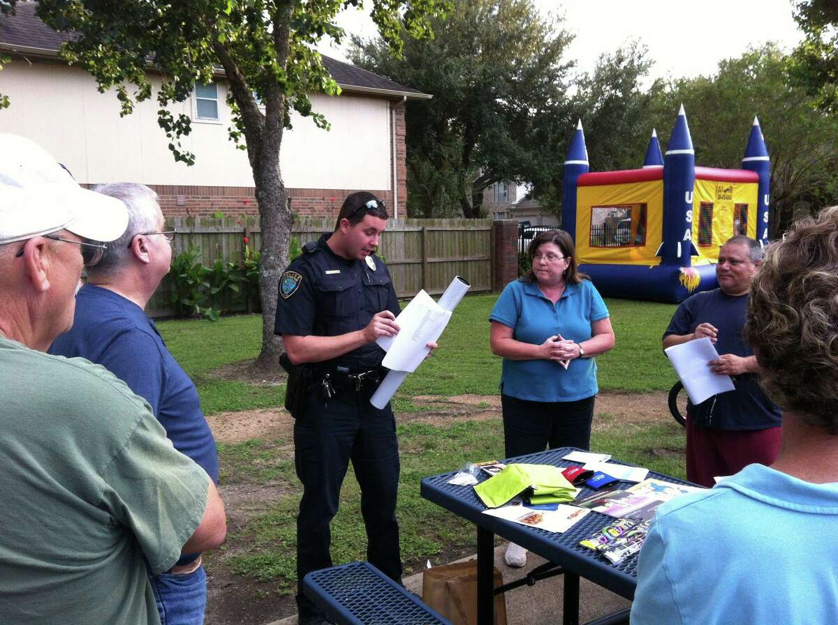 Deer Park has a longstanding tradition of marking National Night Out. Deer Park Police Officer Shane Guimbellot makes a Night Out presentation in 2013.