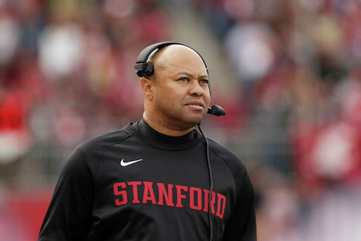 FILE - In this Nov. 16, 2019, file photo, Stanford head coach David Shaw looks on during the first half of an NCAA college football game against Washington State in Pullman, Wash. Stanford and Kansas State go into their season-opening matchup on distinctly different streaks after both won four games last year. (AP Photo/Young Kwak, File)