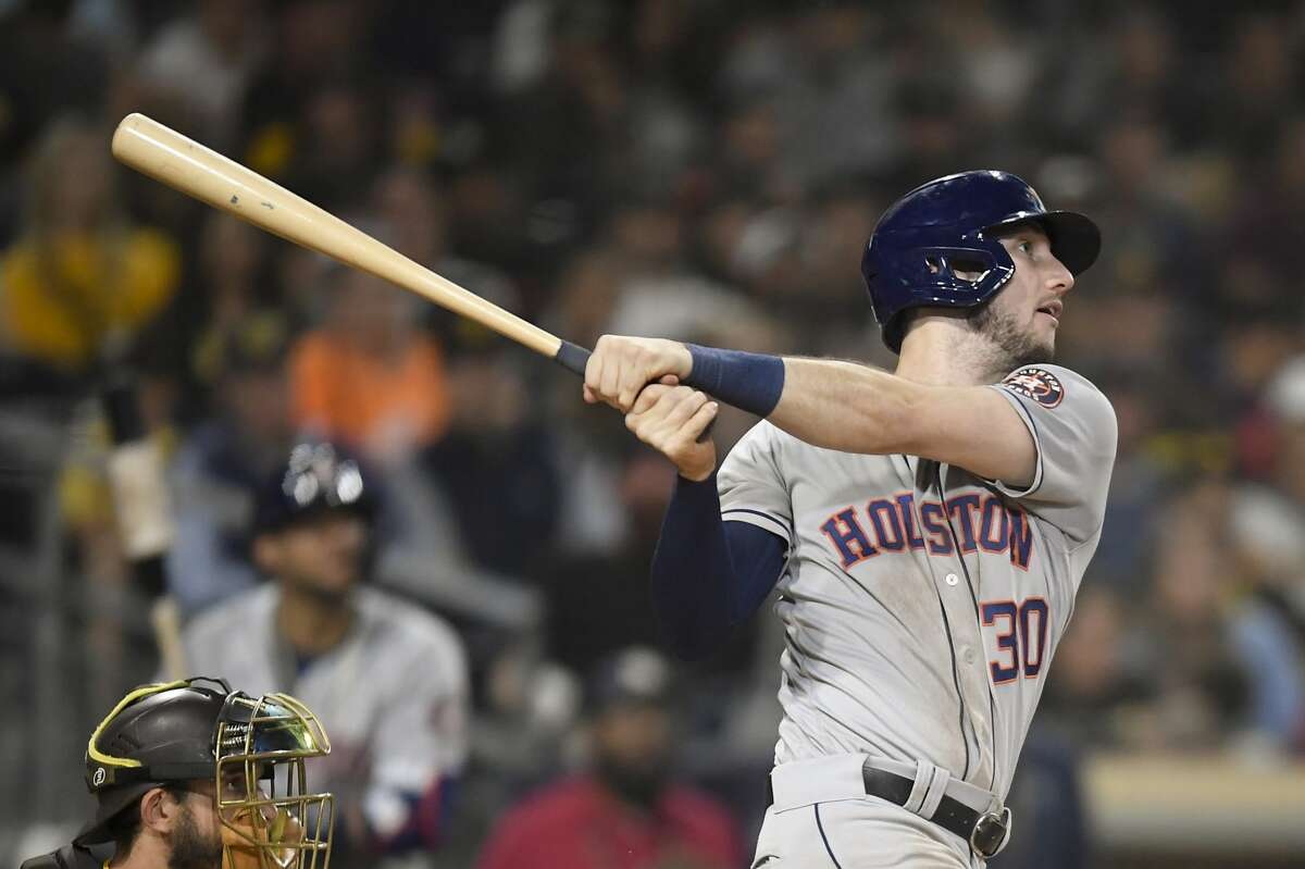 SAN DIEGO, CA - SEPTEMBER 3: Kyle Tucker #30 of the Houston Astros hits a two-run home run during the eighth inning of a baseball game against the San Diego Padres at Petco Park on September 3, 2021 in San Diego, California. (Photo by Denis Poroy/Getty Images)