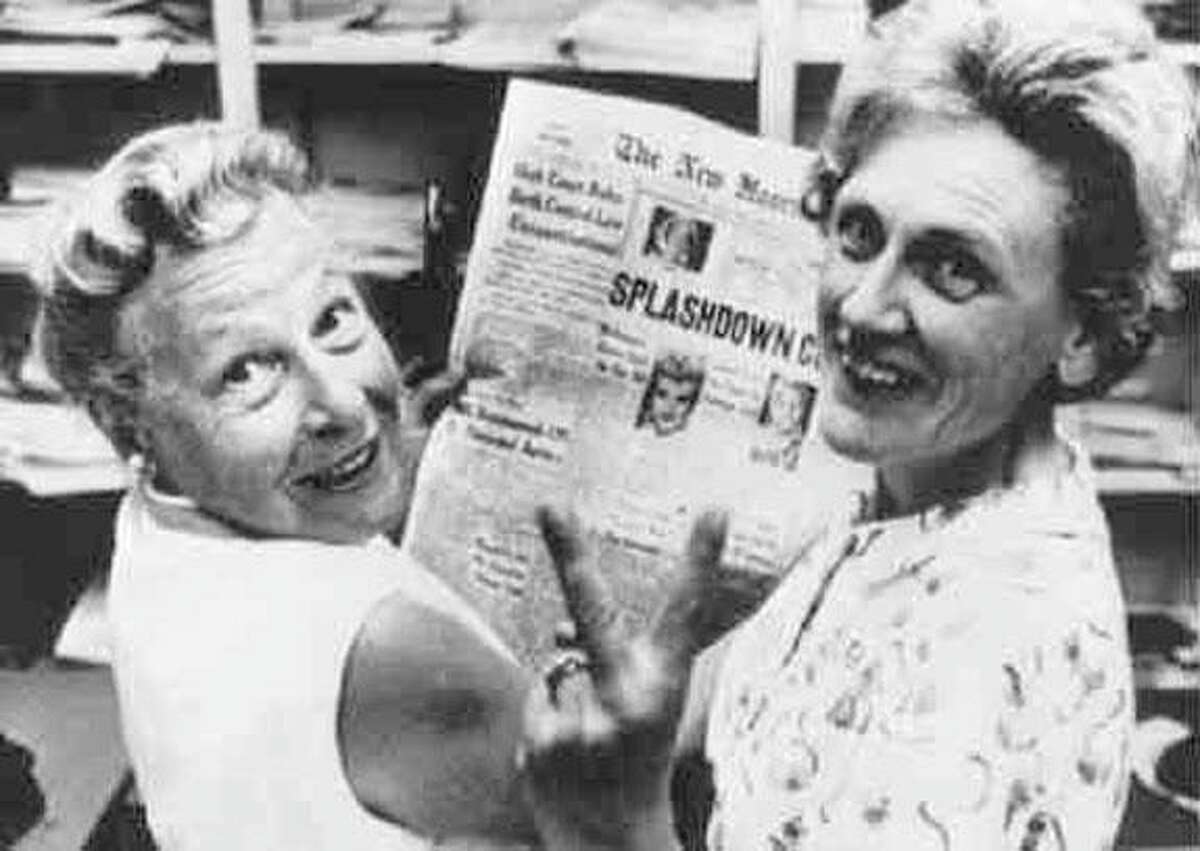 Estelle Griswold (left) and clinic co-worker Cornelia Jahncke celebrate the 1965 Supreme Court decision, Griswold vs. Connecticut, that legalized contraceptive use.