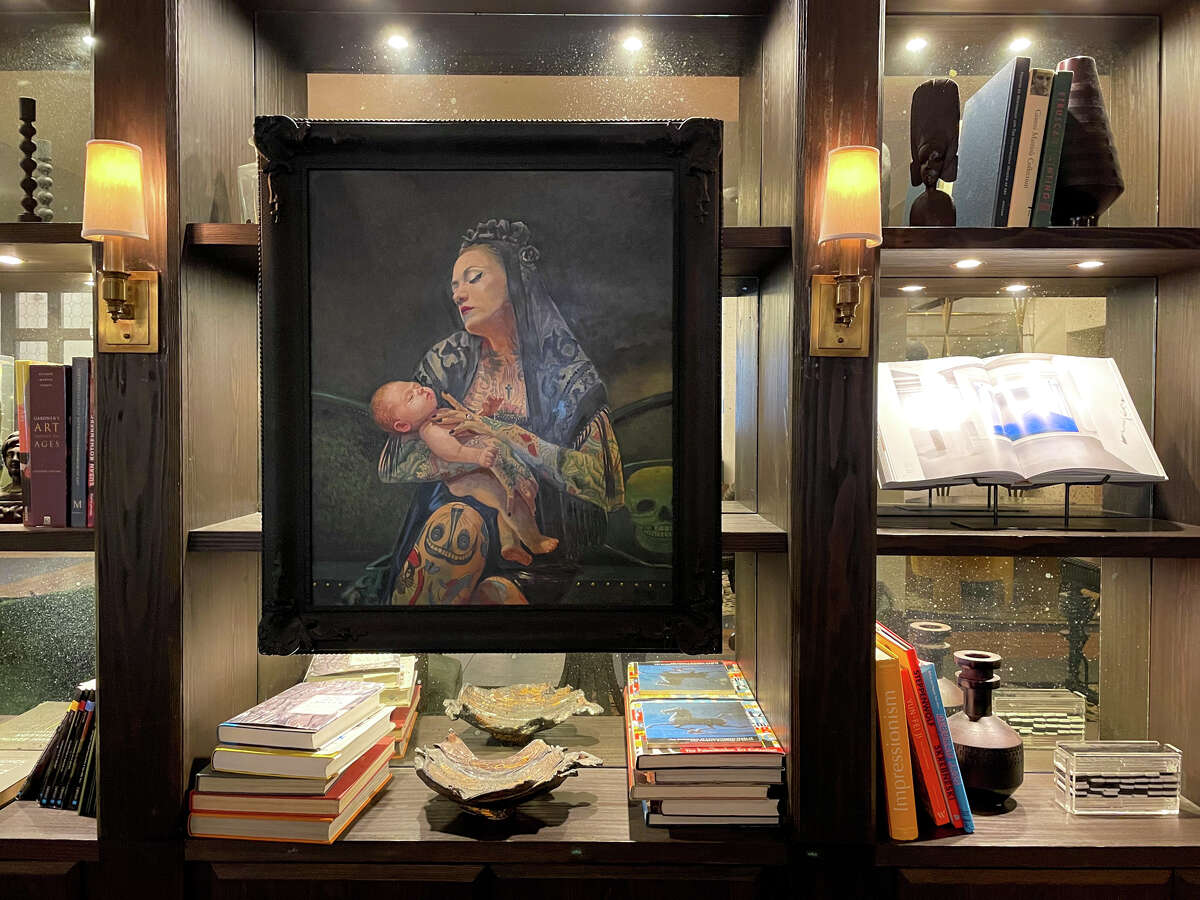 Much of the art in the Hotel Figueroa's lobby highlights the work of female artists and feminist themes. 