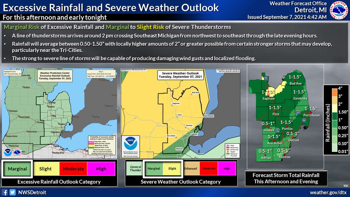 Thunderstorms are expected late Tuesday afternoon through the evening as a strong cold front crosses the region, the National Weather Service reports in a hazardous weather outlook.