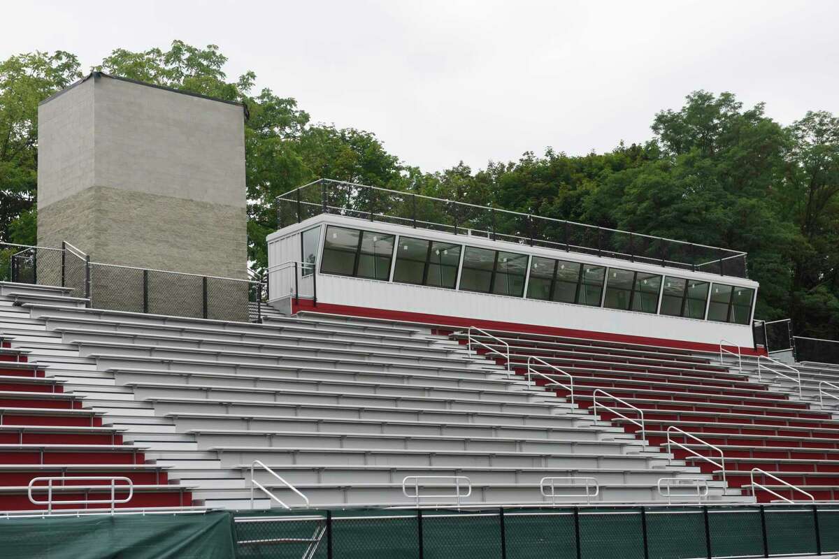 The work is ongoing at Greenwich High School’s Cardinal Stadium and the hope is it can be complete enough for the game to take place there on Saturday.
