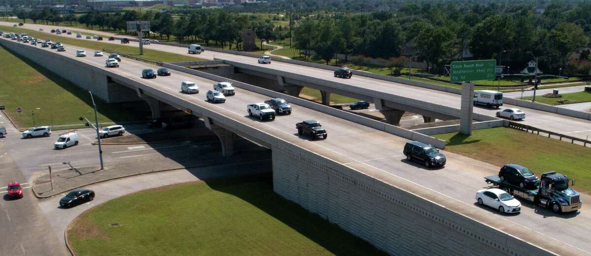 Aerial view of Texas 99 between Westpark Tollway and I-10 in Katy on Tuesday, Sept. 7, 2021. The stretch that isn't a toll road is managed by TxDot, who is planning a project to expand Texas 99 adding an additional lane in each direction.