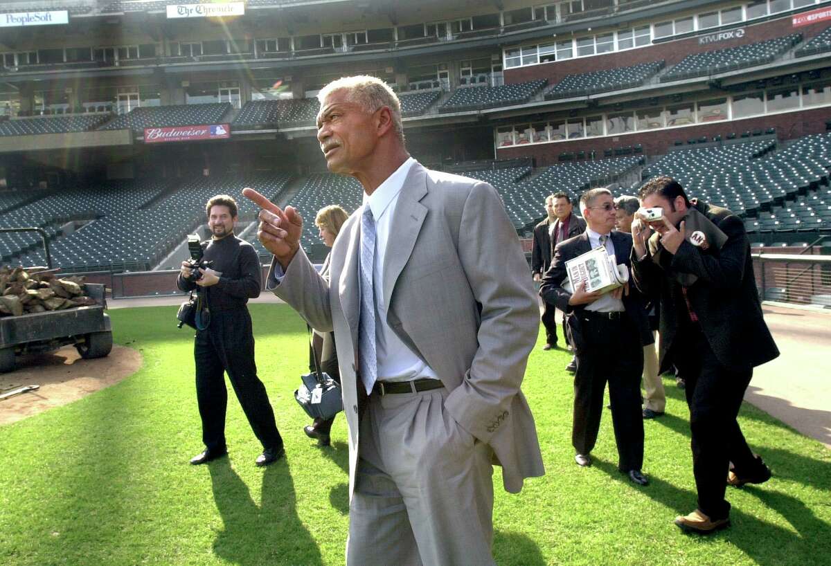 ALOUc-C-15NOV02-SP-CKH CHRISTINA KOCI HERNANDEZ/CHRONICLE Alou looks at Pacific Bell Park field after his press conference. Felipe Alou, new manager for the Giants, is introduced to media.