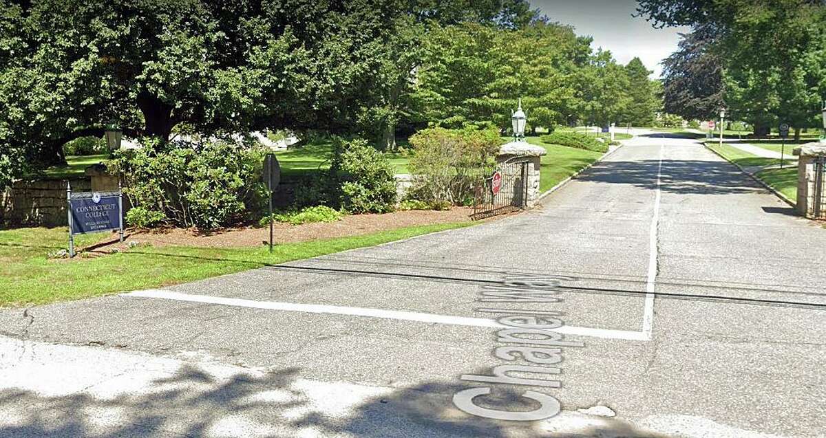 The Google Streetview of the Williams Street entrance of Connecticut College in New London, Conn. During the week of Sept. 6 through Sept. 12 so far, Connecticut College said 57 students have tested positive for COVID-19.