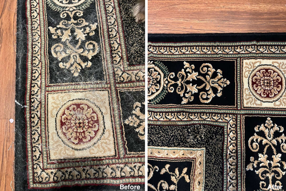 Before and After using the Dyson Ball 2 vacuum on my parents' rug.