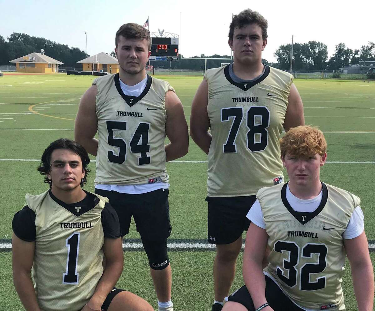 Team captains for Trumbull, front row, are Owen Solono and Jake Peterson; second row, Cooper Dayton and Jake Delfino.