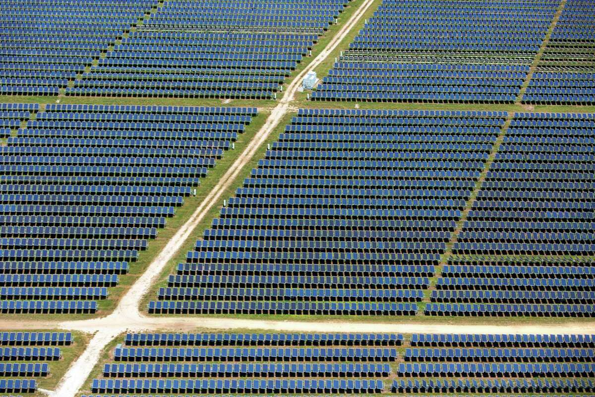 A portion of OCI Solar Power's 41 megawatt Alamo 1 solar farm on San Antonio's south side is seen in a Wednesday, May 17, 2017 aerial photo.