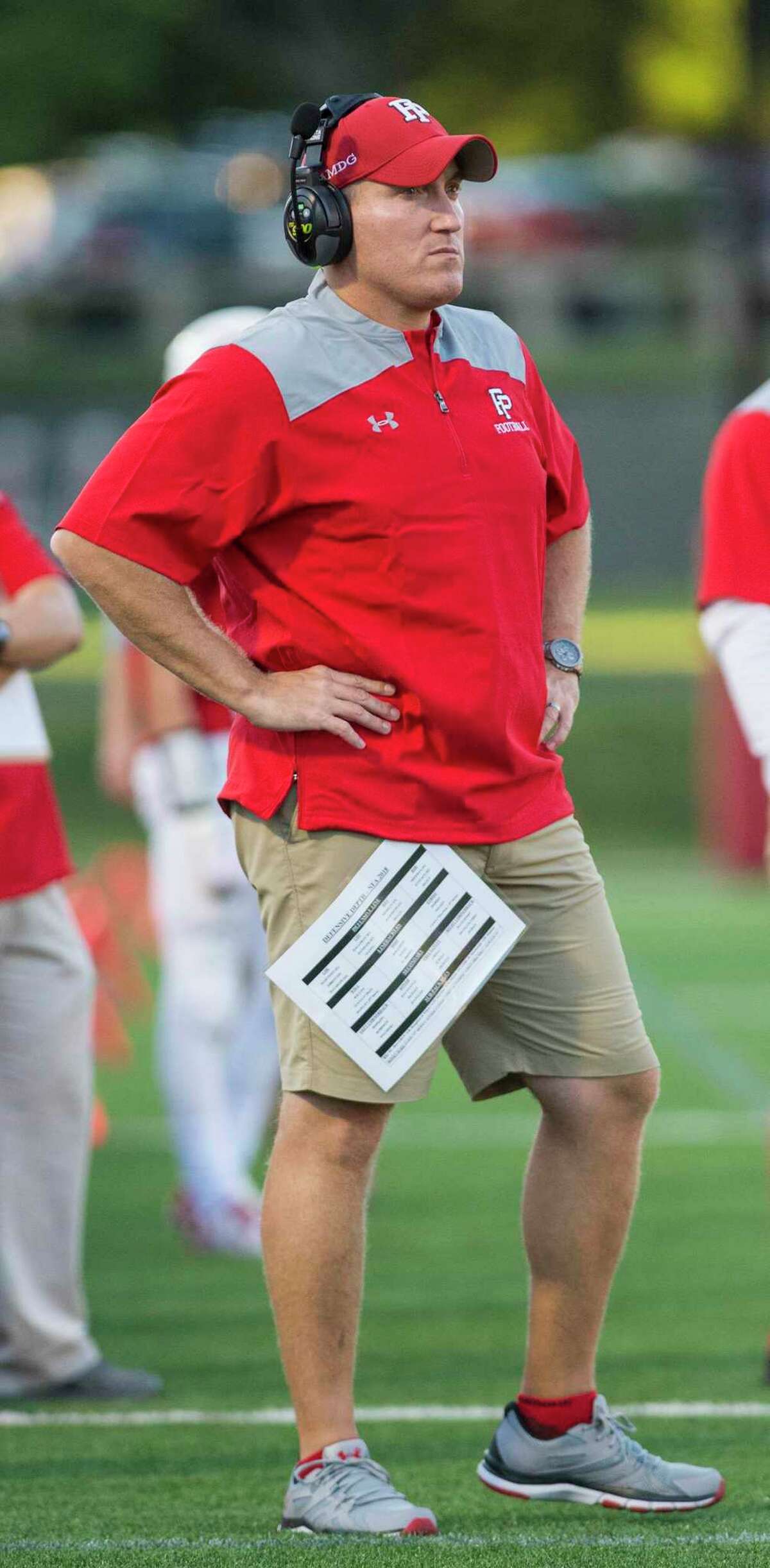 Fairfield Prep coach Keith Hellstern on the sideline during a game against Norwich Free Academy in Fairfield in 2018.