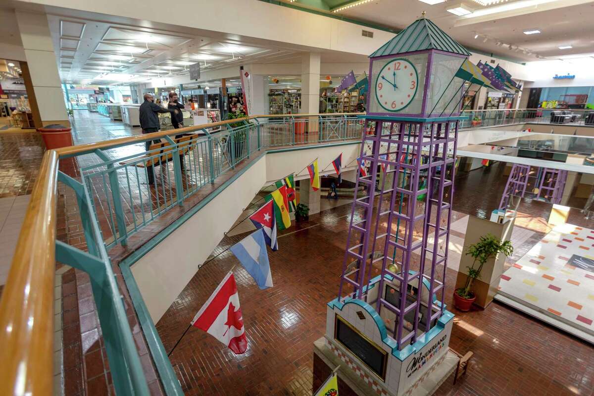 The two-story Wonderland of the Americas mall clock tower as seen Sept. 1, 2021.