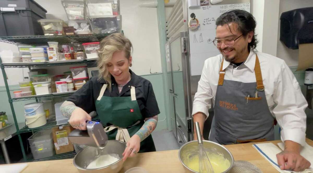 Les Elements chef and owner Luis Villavelazquez (right) works alongside cook Sarah Watson.