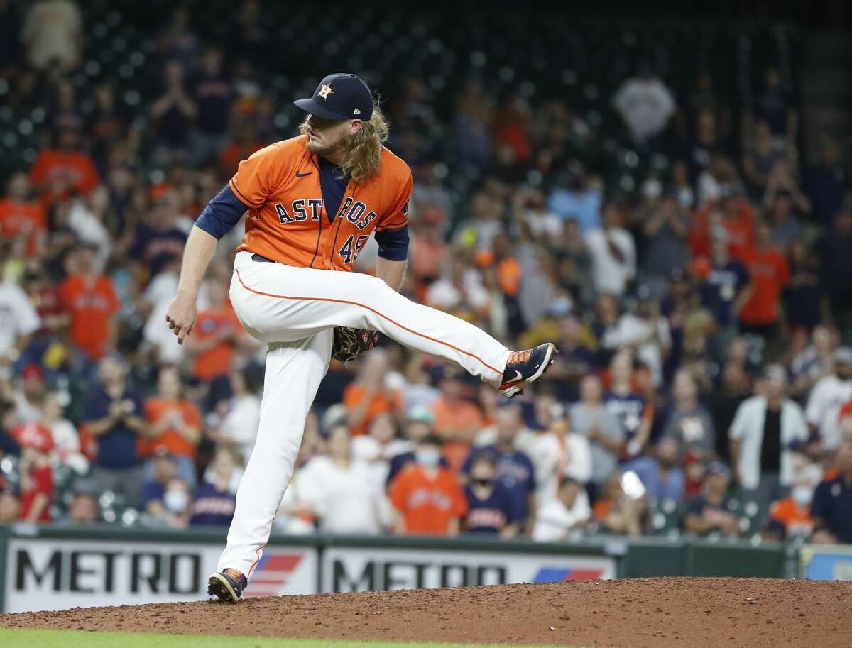 HOUSTON, TX - AUGUST 11: Houston Astros relief pitcher Phil Maton (88)  throws a pitch in the top of the ninth inning during the MLB game between  the Los Angeles Angels and