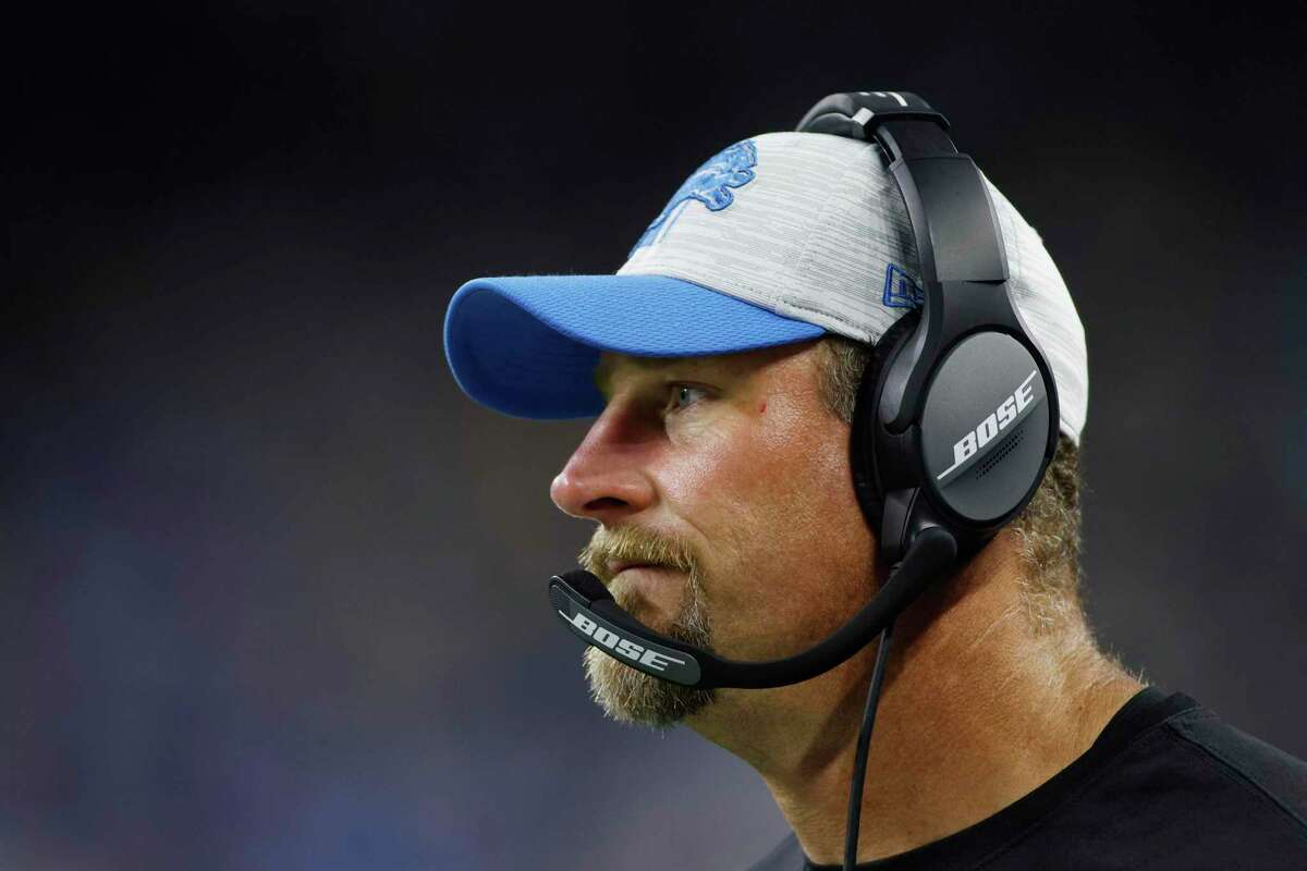 Detroit Lions head coach Dan Campbell on the sidelines during the second half of a preseason NFL football game against the Indianapolis Colts, Friday, Aug. 27, 2021, in Detroit. (AP Photo/Al Goldis)
