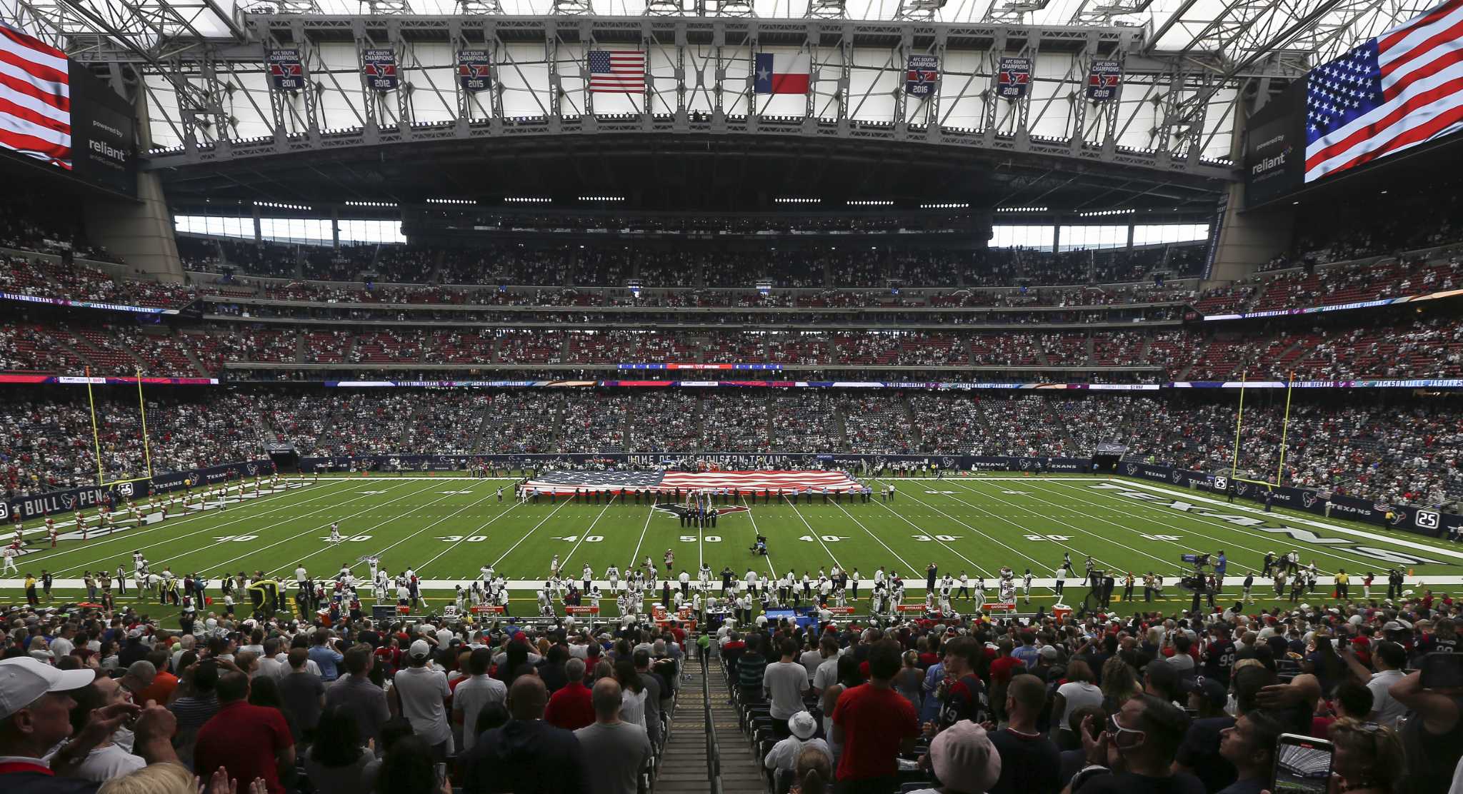 General overall view of Reliant Stadium (NRG Stadium) with the retractable  roof open during an NFL football game between the Tennessee Titans and the Houston  Texans, Sunday, Dec. 21, 2003, in Houston.