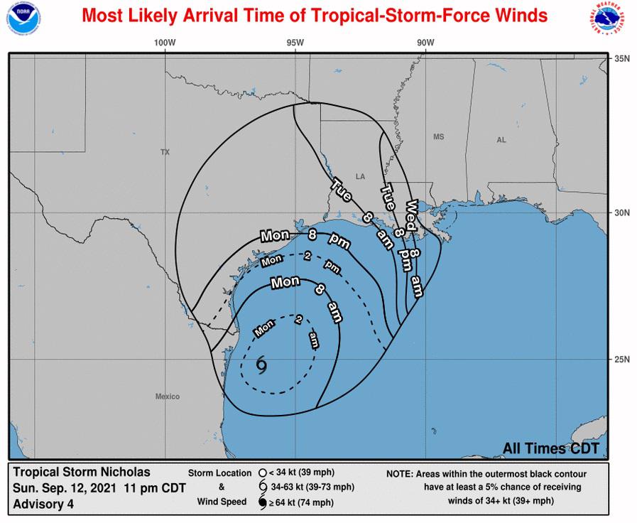 Hurricane Center moves up TS Nicholas’ expected landfall