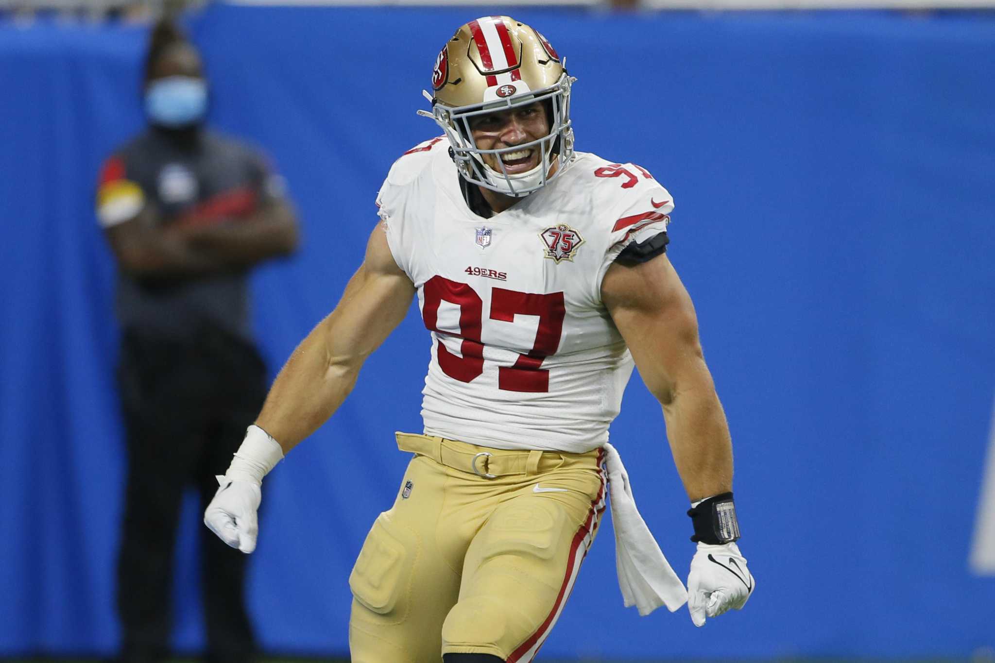 San Francisco 49ers defensive end Nick Bosa (97) during warmups