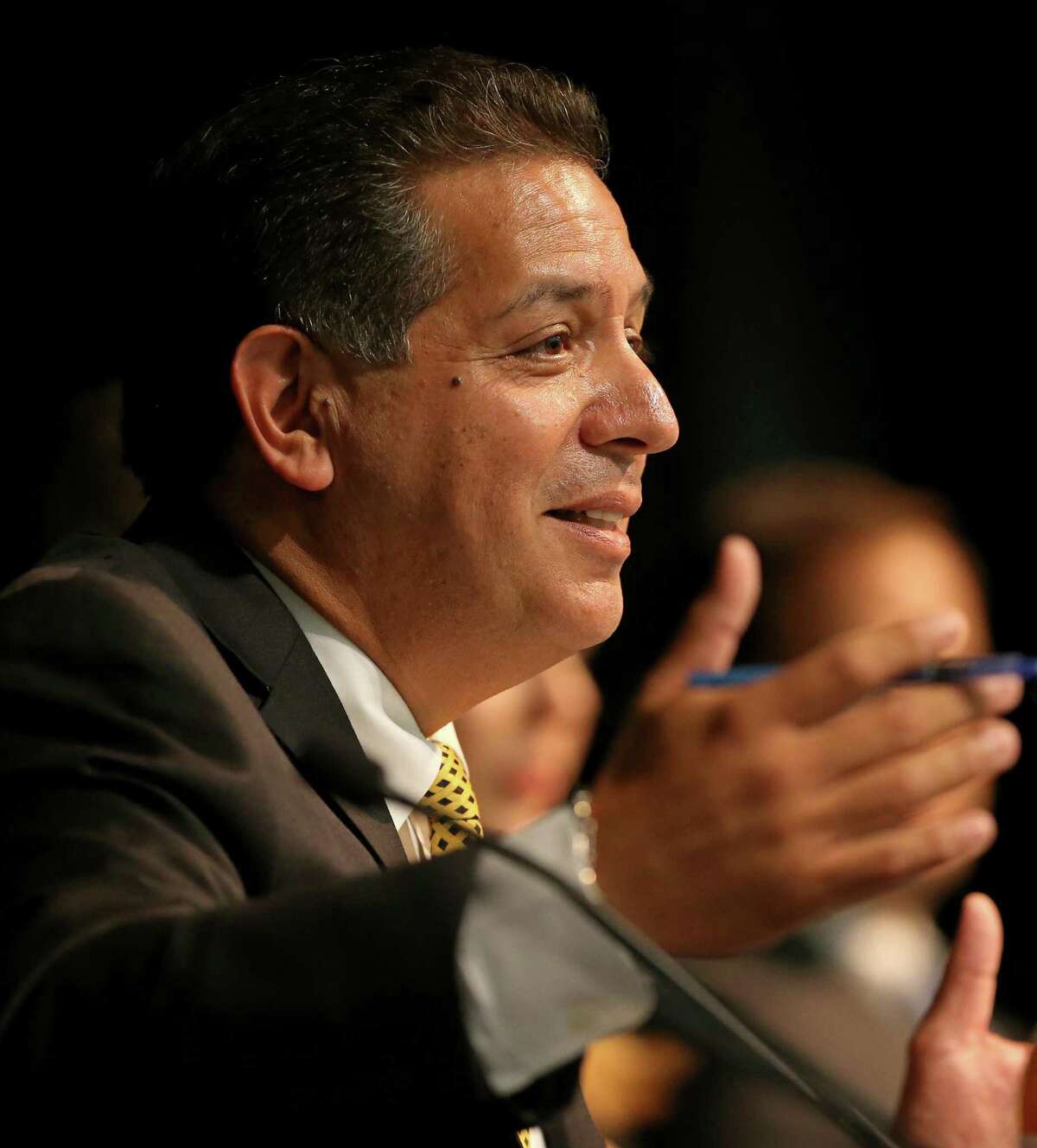 Former State Representative John Lujan speaks during a hearing in 2016 at Texas A&M University San Antonio. Lujan, who lost his re-election campaign in November 2016, is one of two Republicans seeking to represent House District 118.