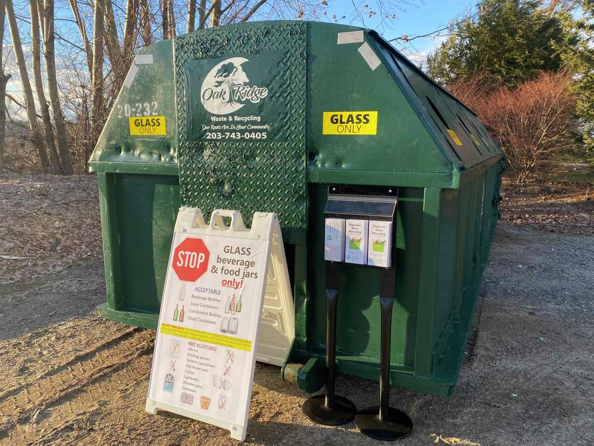 On Sept. 1, the 14 municipalities in the Housatonic Resources Recovery Authority region started recycling glass separately from other recyclables at local drop-off sites. The HRRA hopes to cut waste costs for residents while improving sustainable practices. Brookfield's new class container is shown in this photo.