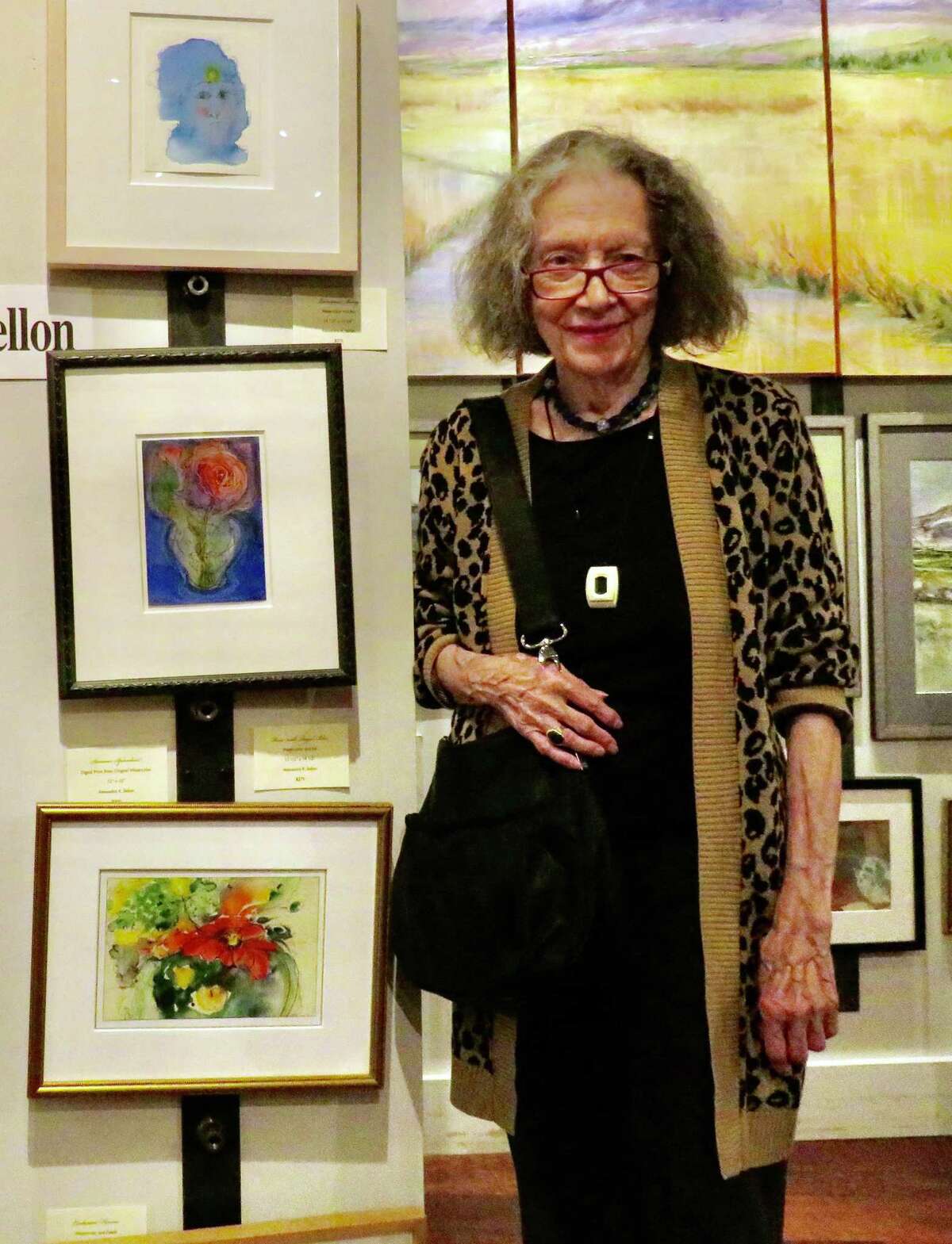 Watercolorist Alexandra K. Sellon at opening for BACA fall gallery exhibit on Branford’s Main Street.