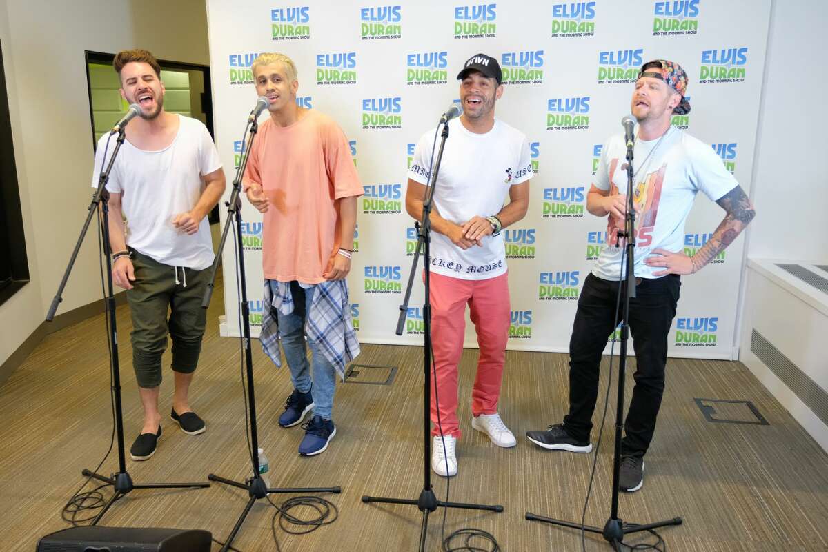 NEW YORK, NY - JULY 24: (L-R) Dan Miller, Erik-Michael Estrada, Trevor Penick and Jacob Underwood of the band O-Town perform live on 