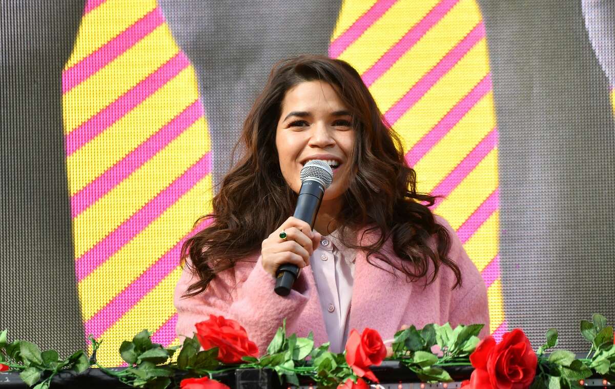 NORCROSS, GEORGIA - DECEMBER 19: Actress America Ferrera speaks onstage during Joy To The Polls at Lucky Shoals Park on December 19, 2020 in Norcross, Georgia. (Photo by Paras Griffin/Getty Images)