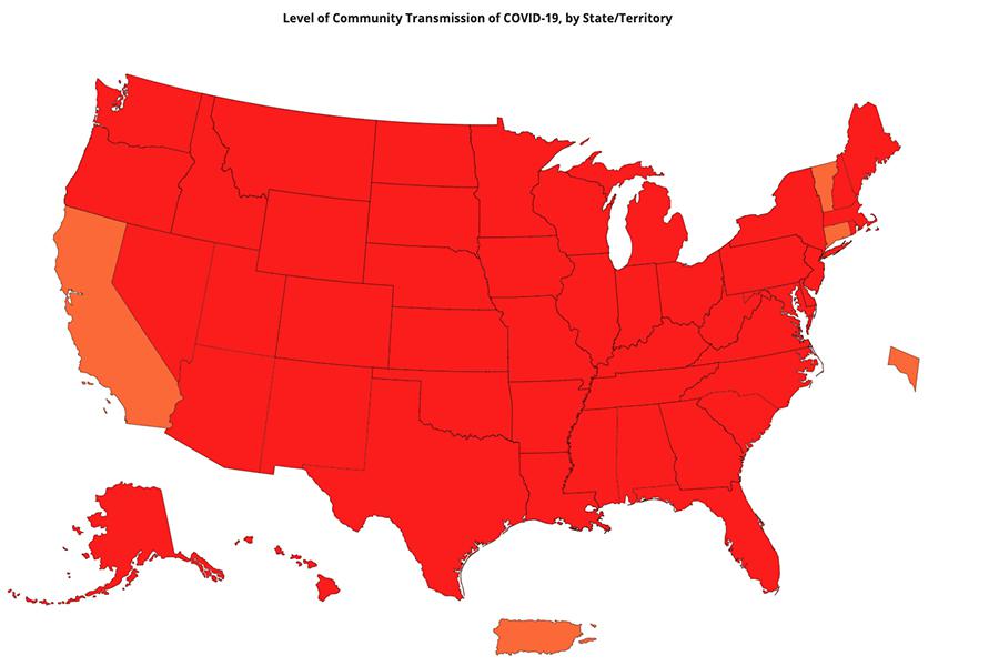 California is now the only one of the 3 states out of CDC’s “high” COVID transmission category