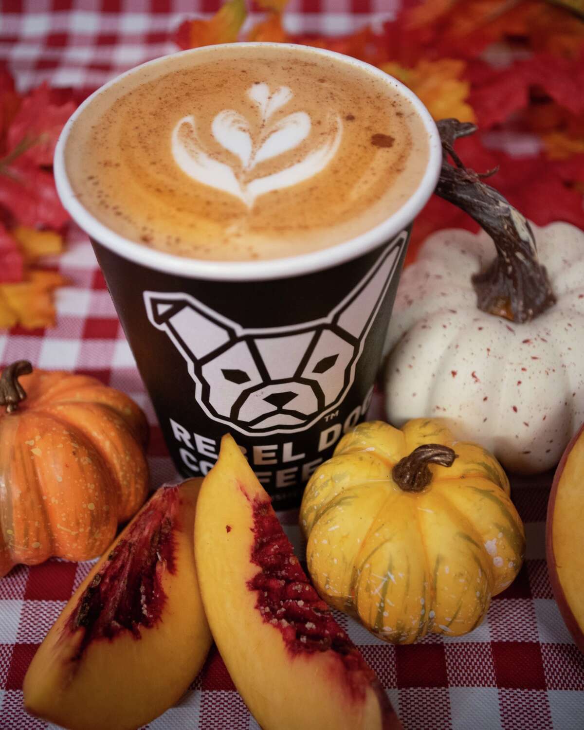 Rebel Dog features seasonal flavors for its specialty drinks, like a pumpkin-spiced peach for early fall.