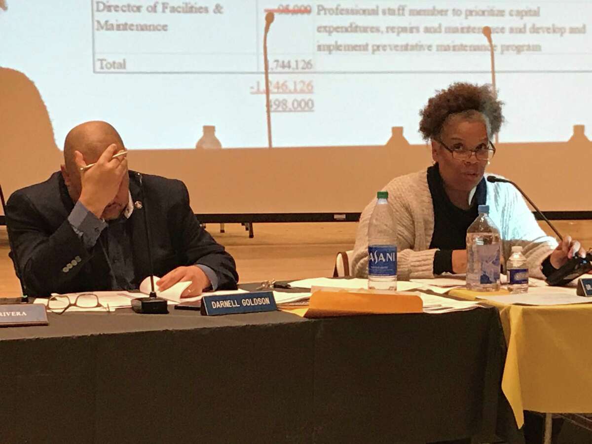New Haven Board of Education members Darnell Goldson and Tamiko Jackson-McArthur Feb., 2020.