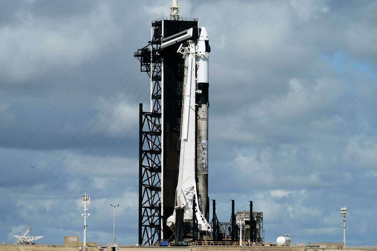 A SpaceX Falcon 9 rocket sits on Kennedy Space Center's Launch Pad 39-A Wednesday, Sept. 15, 2021, in Cape Canaveral , Fla. For the first time in 60 years of human spaceflight, a rocket is poised to blast into orbit with no professional astronauts on board, only four tourists.