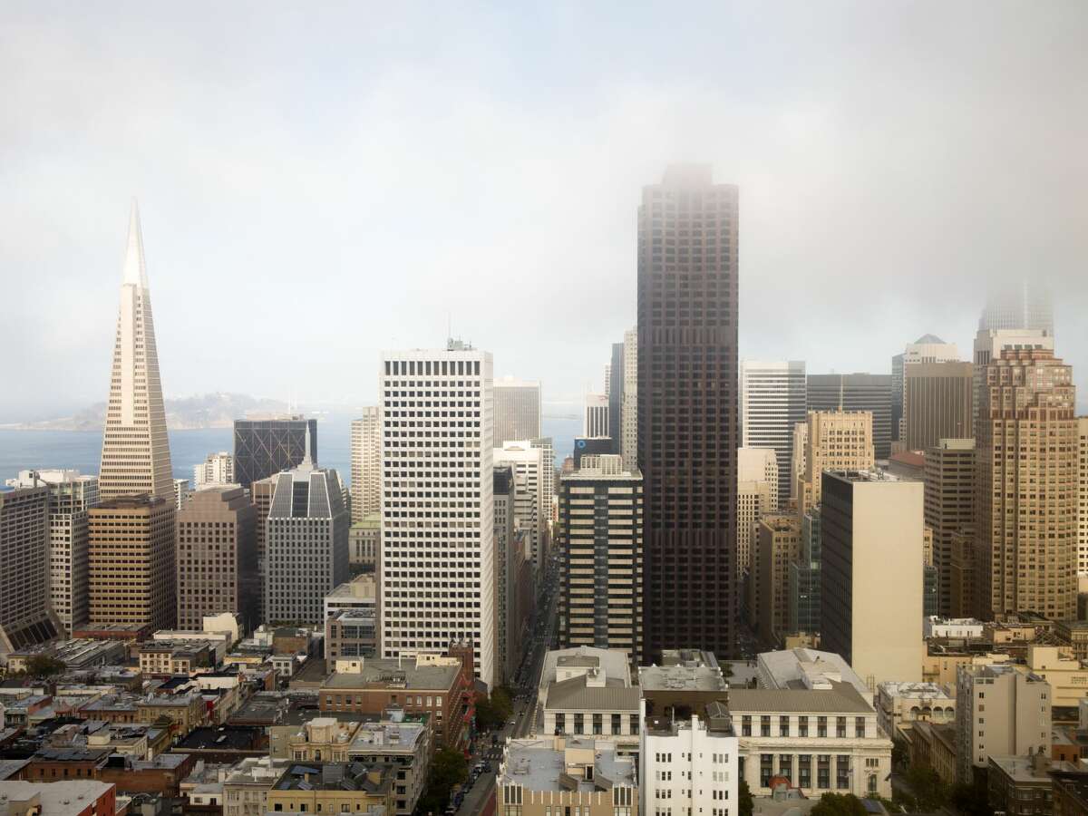 The view of the Transamerica Pyramid and downtown San Francisco from the Top of the Mark bar and restaurant on top of the InterContinental Mark Hopkins hotel in San Francisco, Calif. on Sept. 14, 2021.