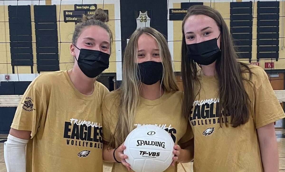 Maggie Carley, Jamie Willix and Jamie McPartland are Trumbull girls' volleyball captains.