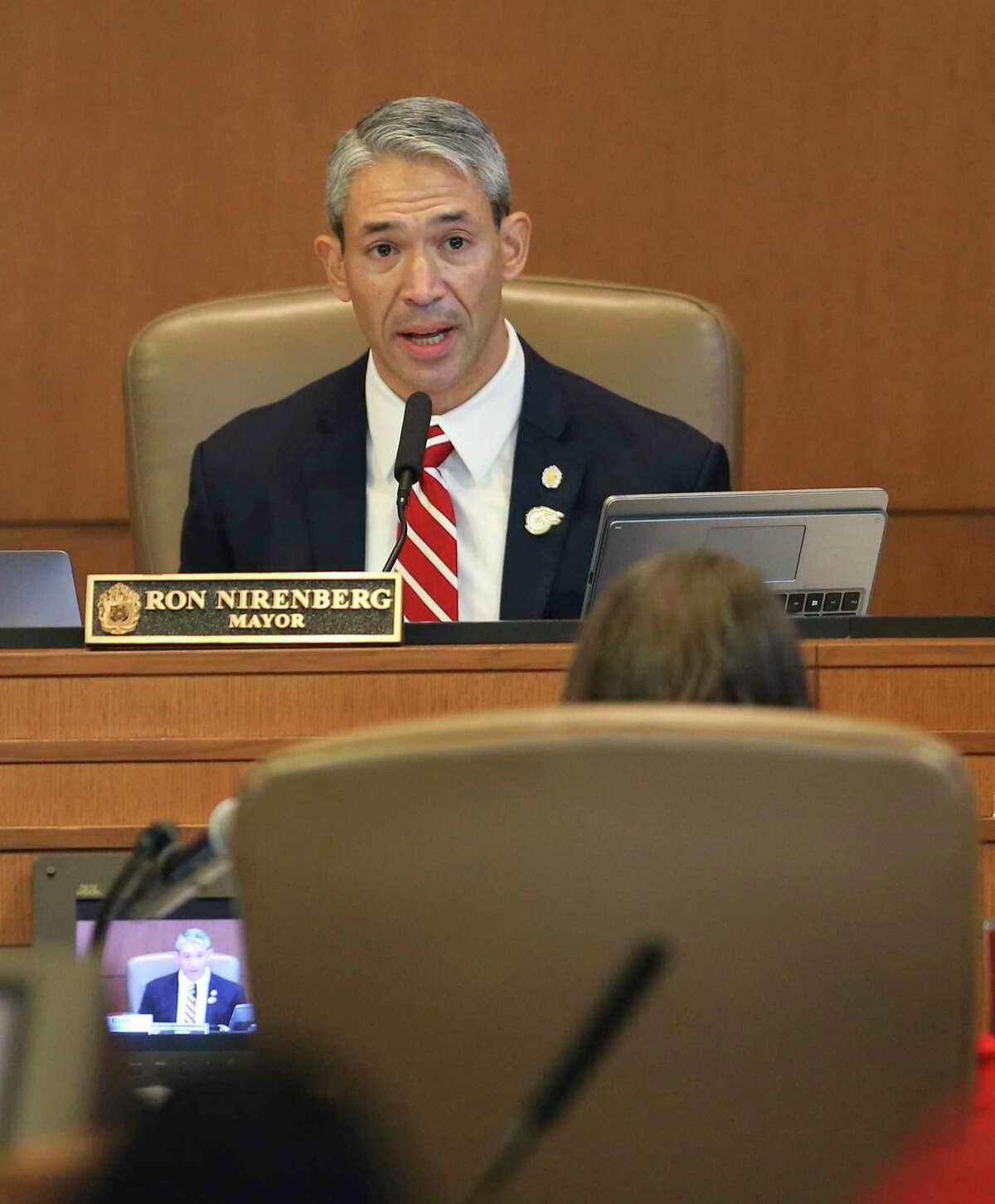 Mayor Ron Nirenberg, shown at a Sept. 16 budget meeting, and five of his council colleagues supported a city staff recommendation to put $110 million of bond money into the Howard W. Peak Greenway Trail System.