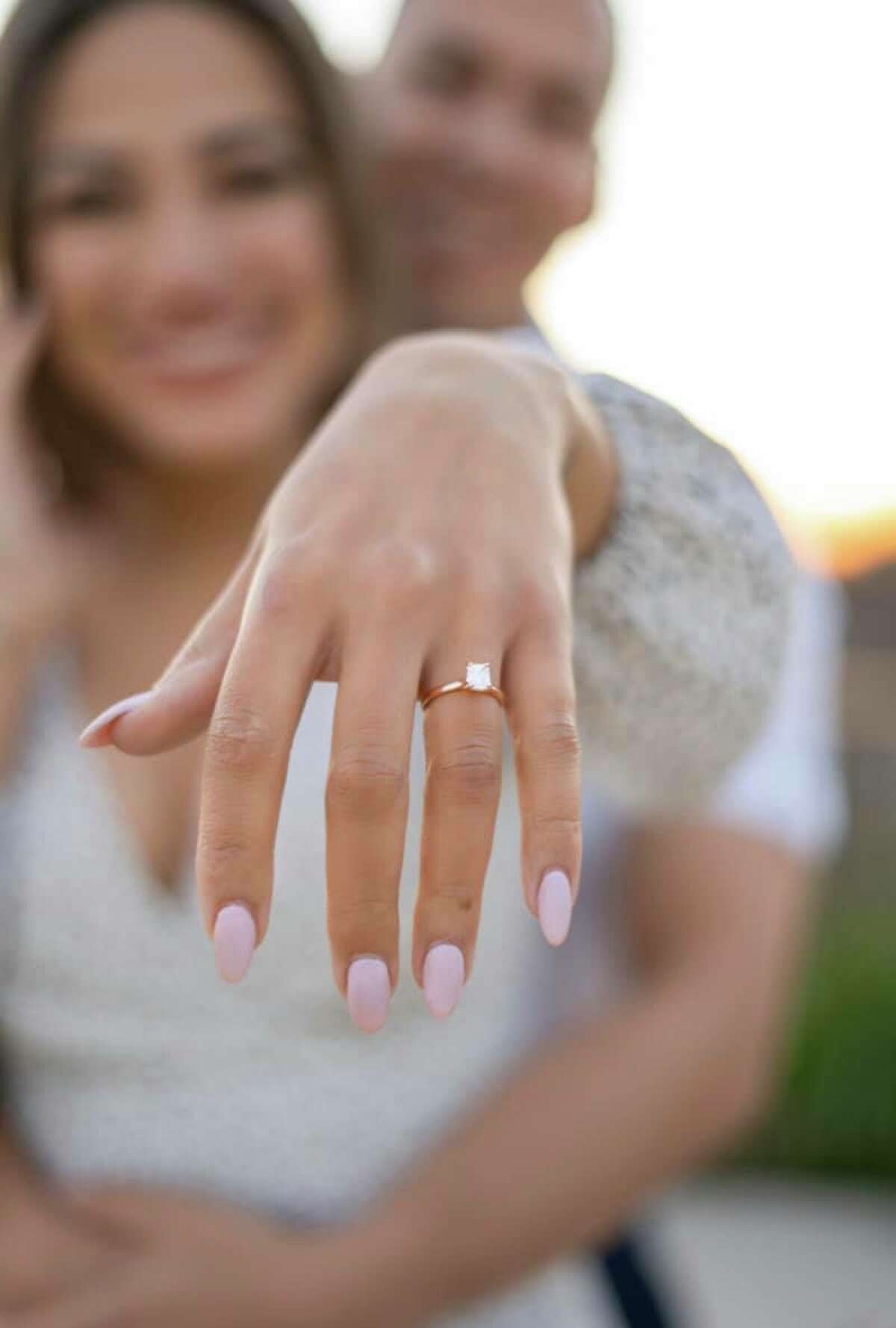 Clarke shares a photo of her engagement ring.