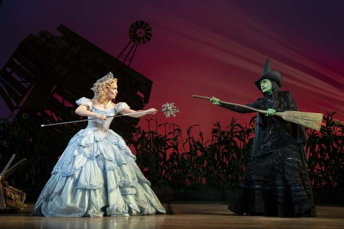 Jackie Burns (left) performs on stage with Kara Lindsay in "Wicked." Burns is one of the performers available through the Broadway Song Shoppe.
