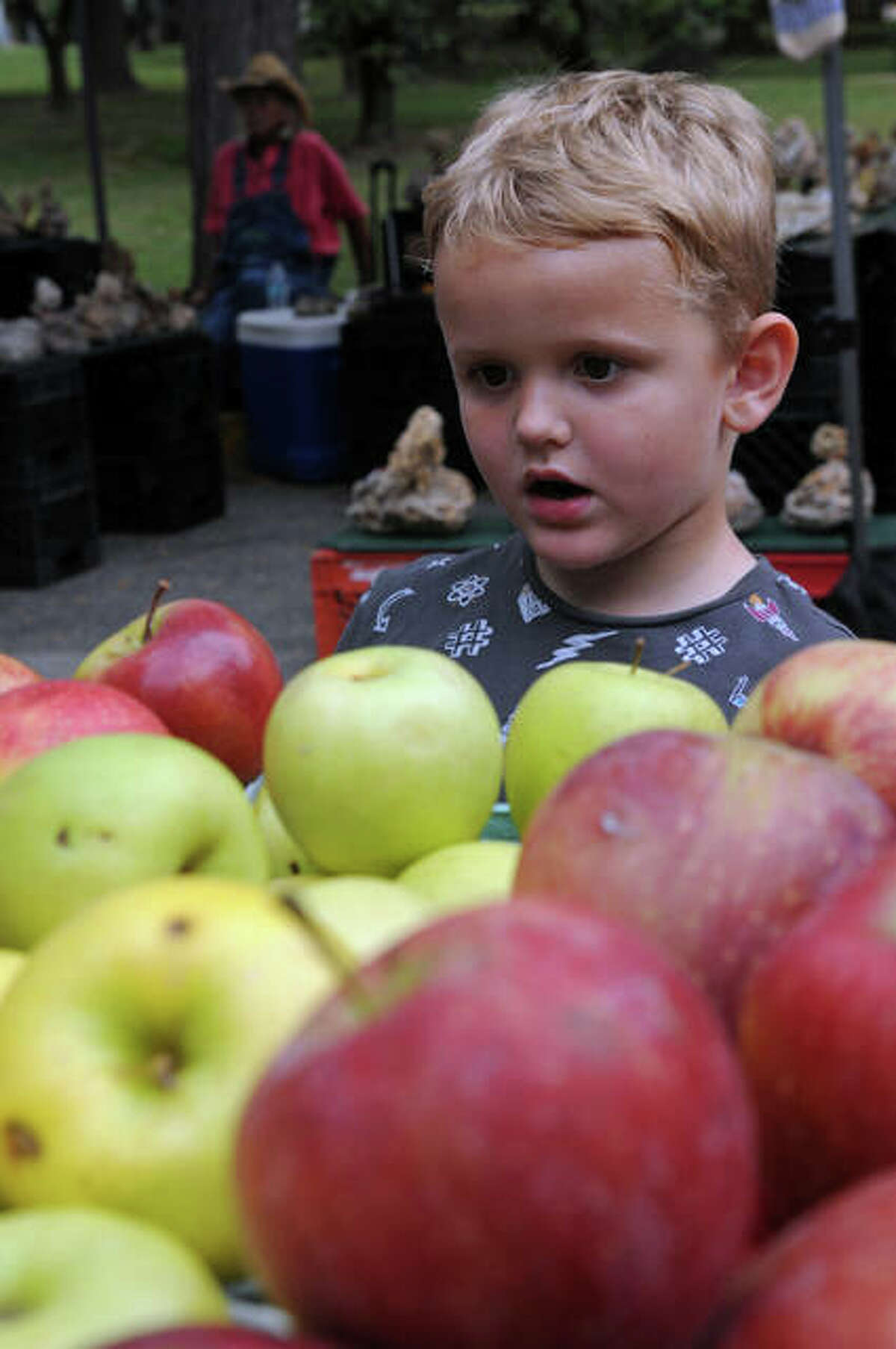 Abram Ballard of Wood River gazes at a large selection of fresh apples during the 2019 Apple Festival at Pere Marquette Lodge. This year’s fest is set for Sunday at the lodge from 11 a.m. to 3 p.m.