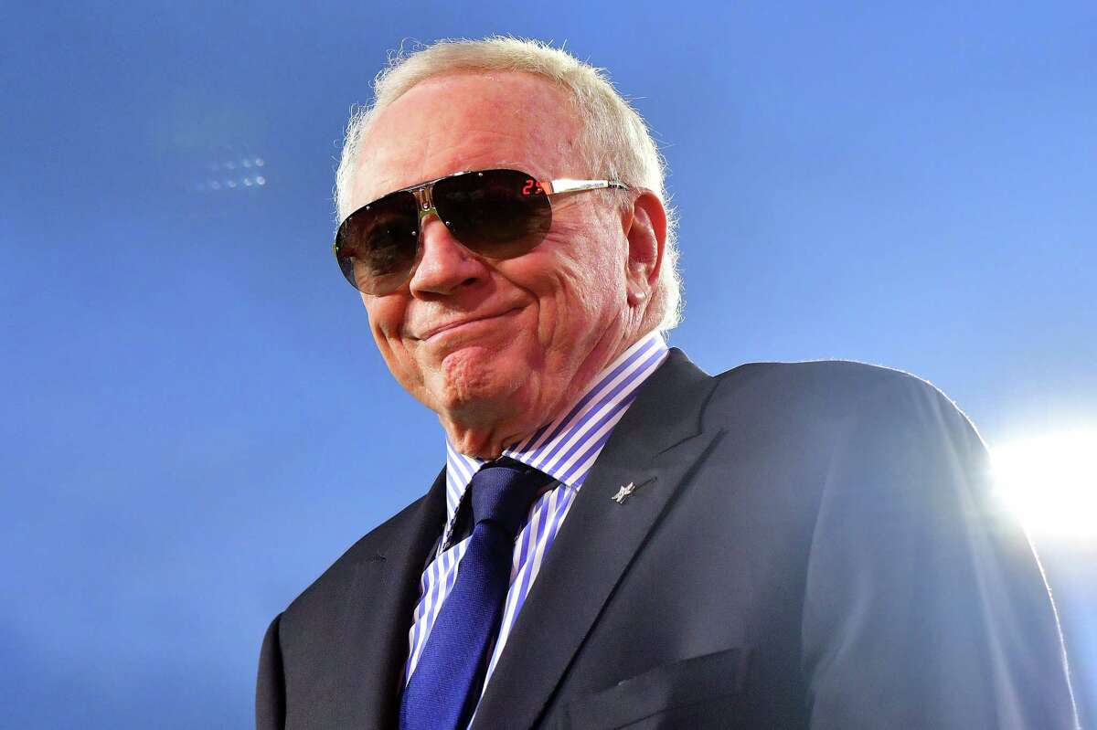 FILE PHOTO Owner Jerry Jones of the Dallas Cowboys looks on before the game against the Tampa Bay Buccaneers at Raymond James Stadium on September 09, 2021 in Tampa, Florida.
