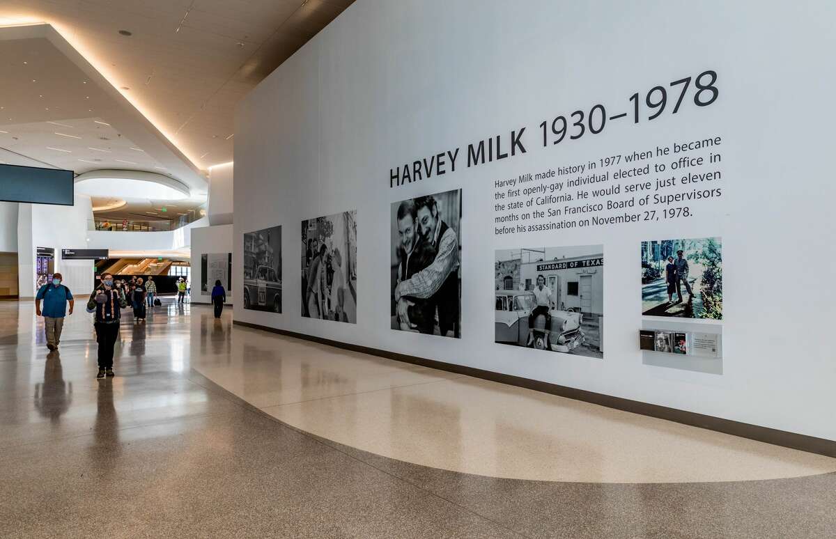 The Harvey Milk tribute on display at SFO's Terminal 1.