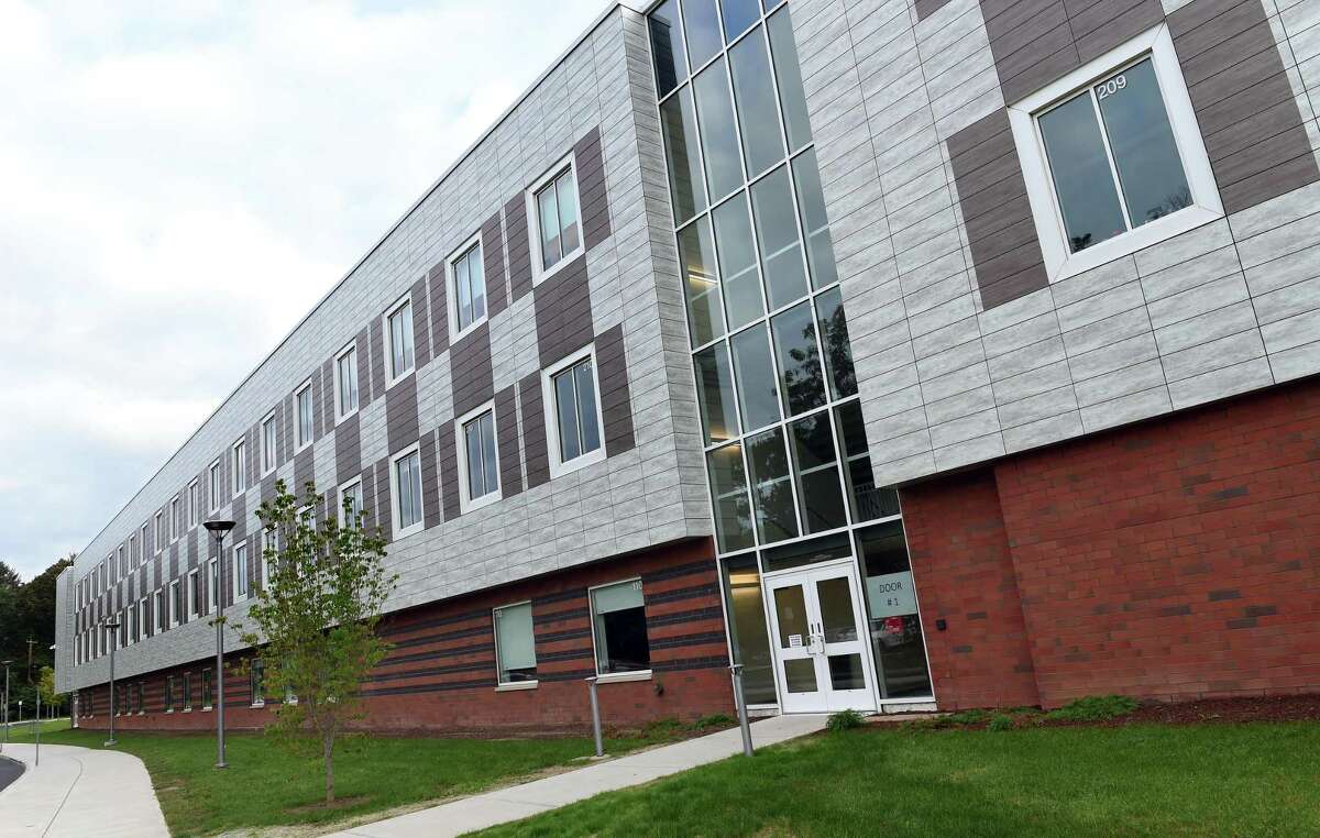 The exterior of the new section of the Francis Walsh Intermediate School in Branford.