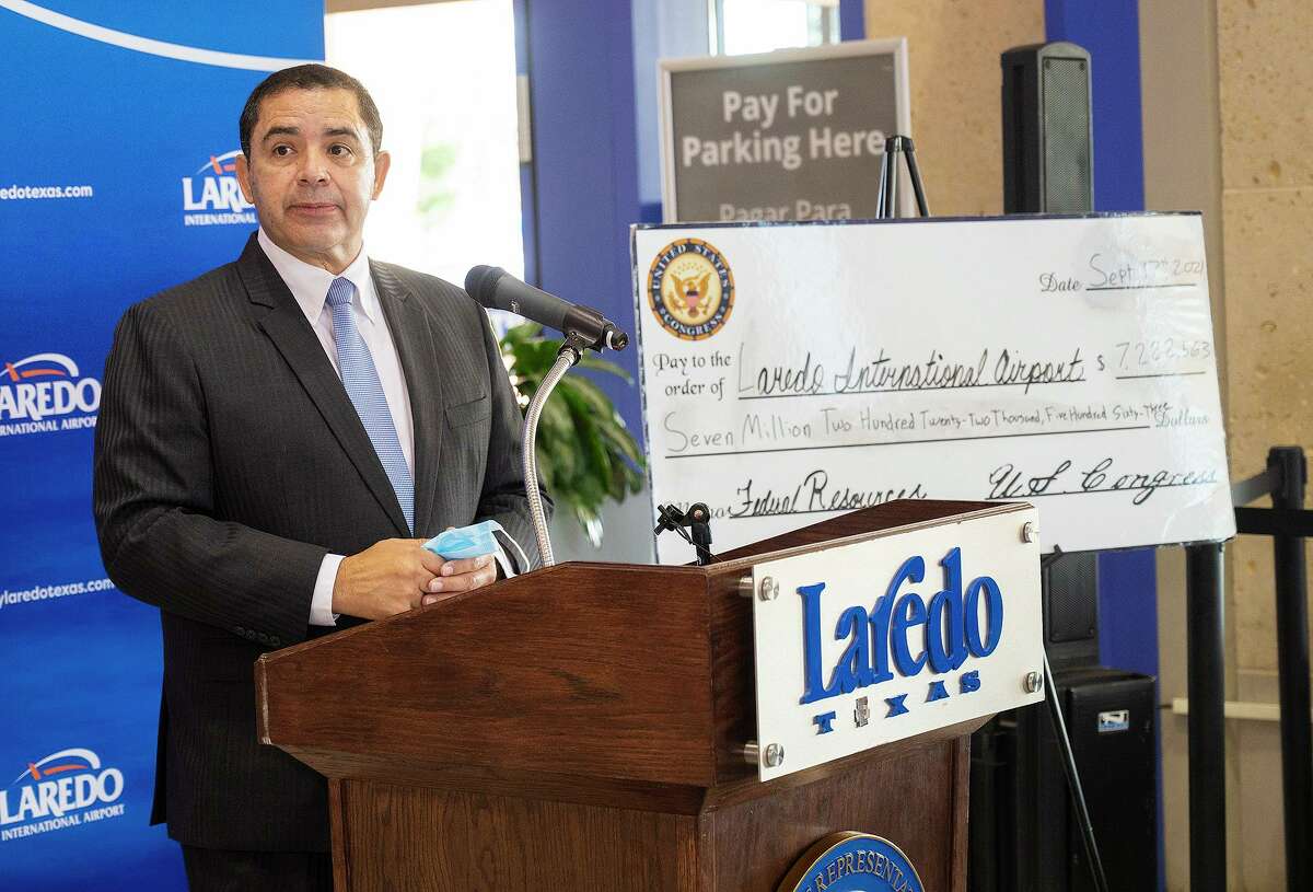 U.S. Congressman Henry Cuellar speaks about the grant for the Laredo International Airport, Friday, Sept. 17, 2021, as a $7,222,563 grant for the airport is announced.