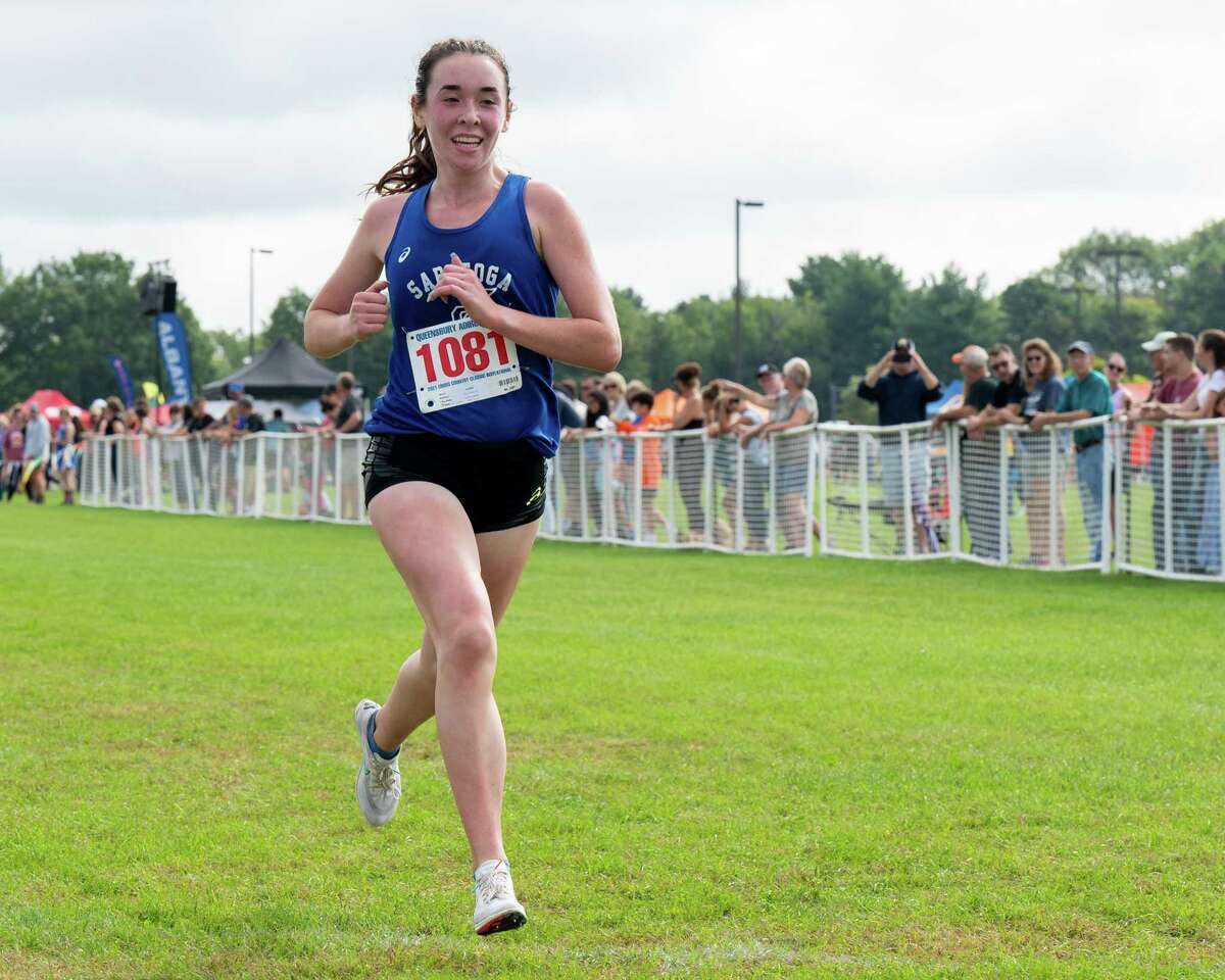 Emily Bush of Saratoga Springs, shown winning at the Queensbury Adirondack Invitational earlier this season, is favored to take home the Class A cross country crown this year.