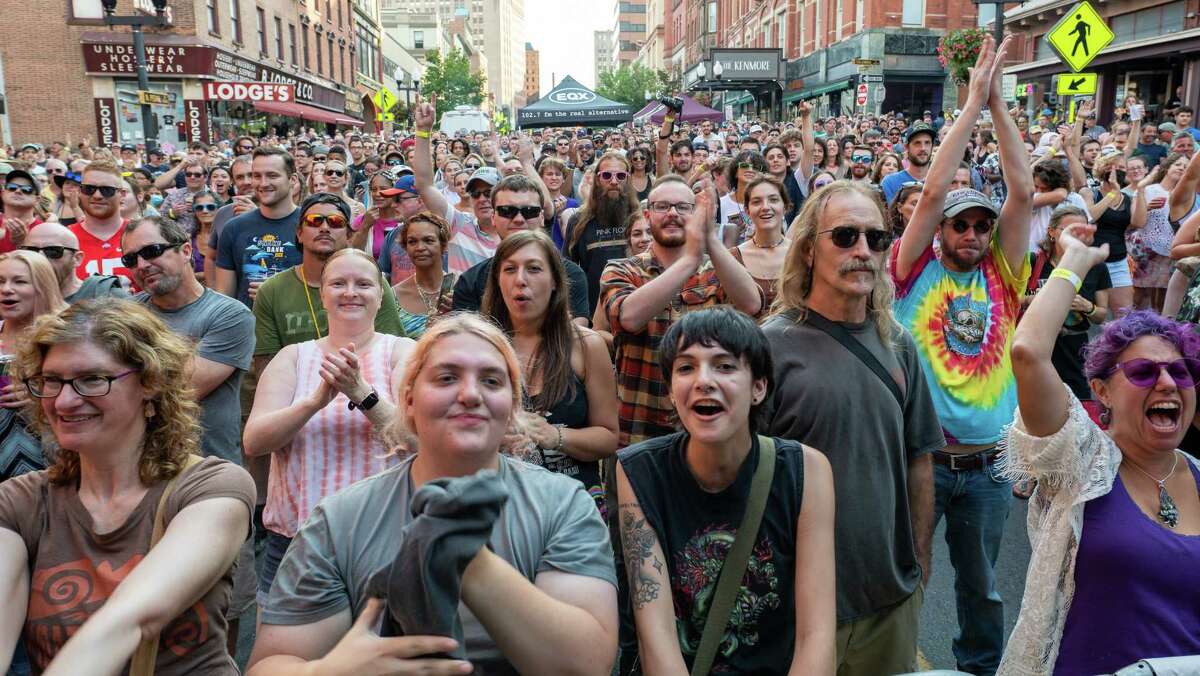 The crowd enjoys music by Slothrust during PearlPalooza on North Pearl Street in Albany, NY, on Saturday, 18, 2021. (Jim Franco/Special to the Times Union)
